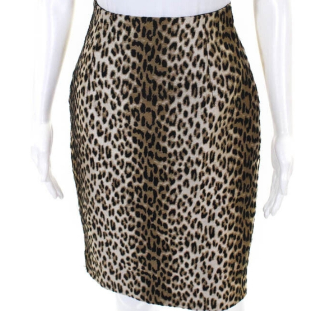 Les Copains Leopard Print High Waisted Textured Pencil Knee Length Wiggle Skirt - Picture 7 of 14
